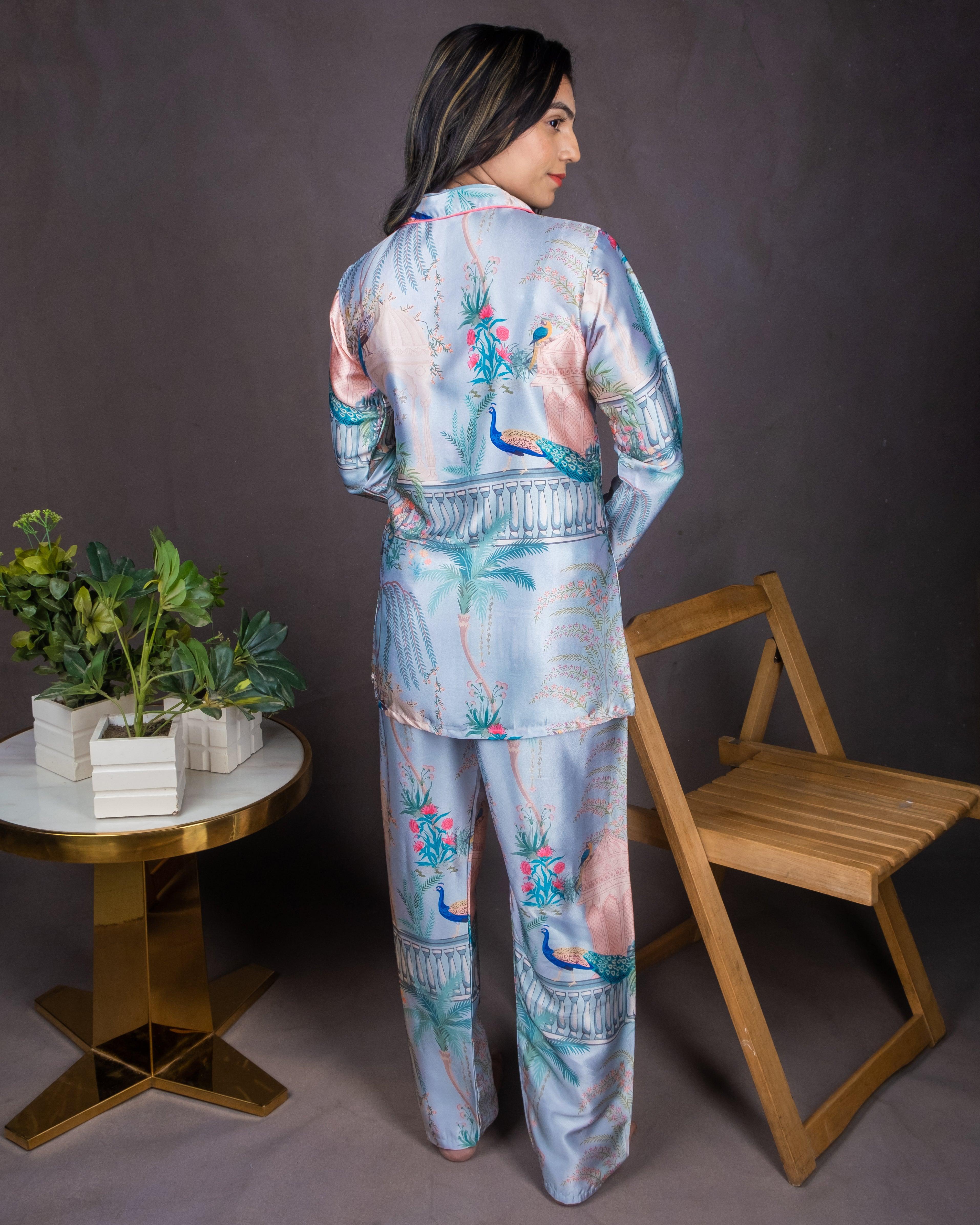 Azure Mughal Majesty Ensemble PJ Set - Jynara Loungewear